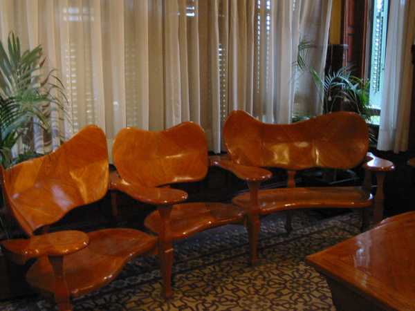 Benches inside Gaudí's house at Park Güell in Barcelona