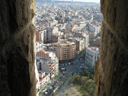 barcelona from narrow opening in tower of sagrada familia